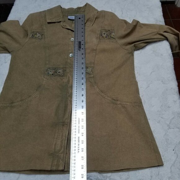 Marilu Womens Cotton Brown Embroidered Jacket Shirt 3/4 Sleeve Made in Italy - Picture 6 of 11